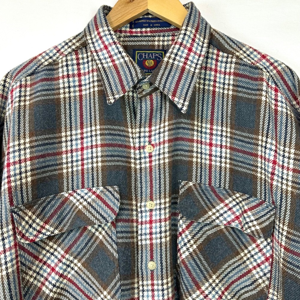 RALPH LAUREN CHAPS Vintage 90s Wool All Ski Pass Plaid Flannel Shirt Shacket XL - Picture 4 of 7